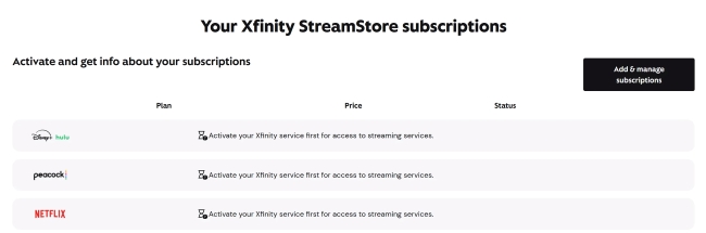activate xfinity subscriptions