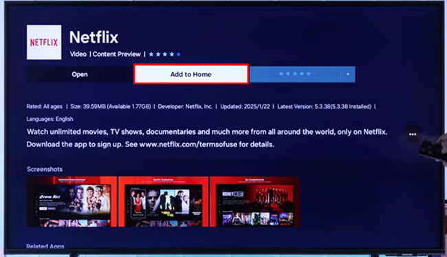 add netflix to samsung home screen