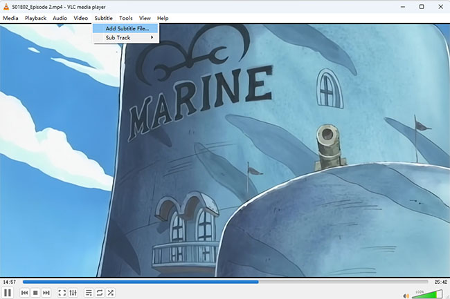 add subtitle file to local video in vlc