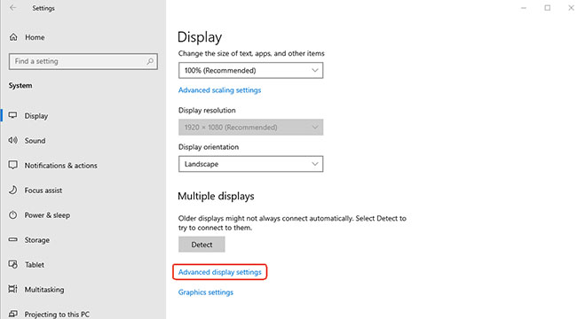 advanced display settings on windows