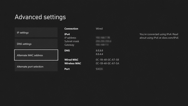 alternate mac address on xbox