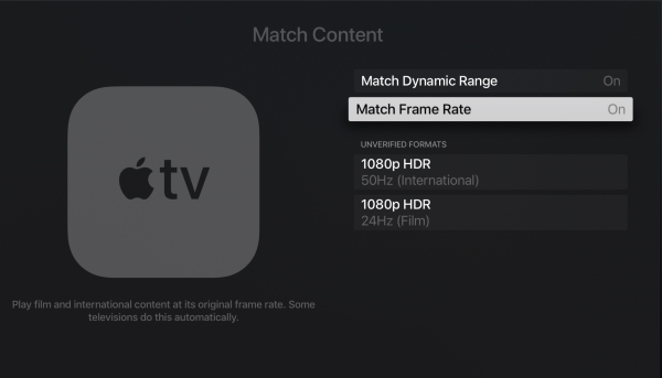 apple tv match frame rate