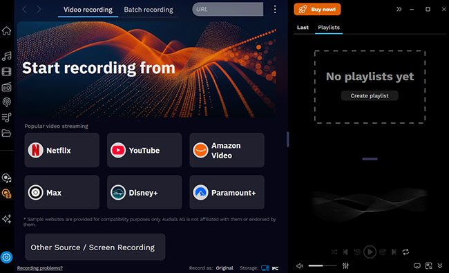 choose netflix in audials