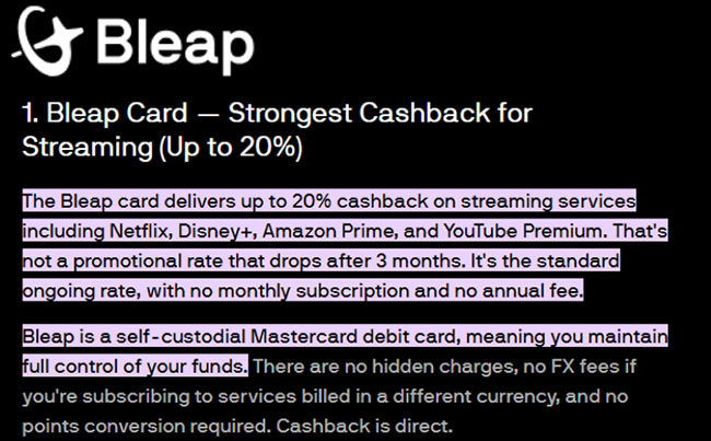 bleap cashback for streaming