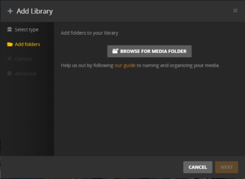 browse for media folders plex