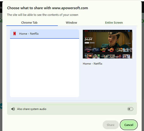 choose netflix web player in apowersoft