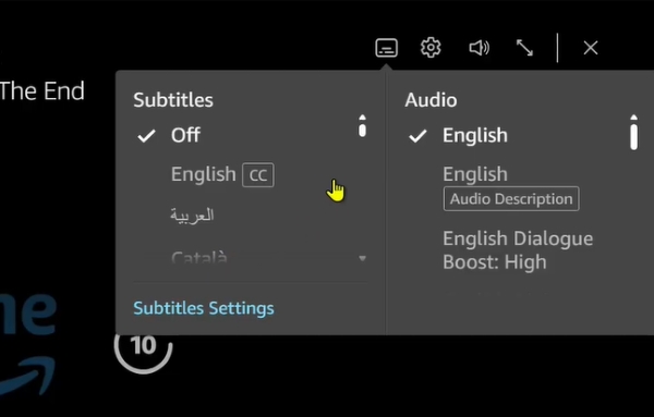 choose subtitles language on prime video