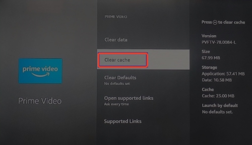 clear cache on prime video