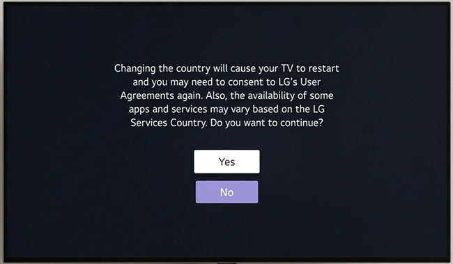 confirm to change your country lg tv