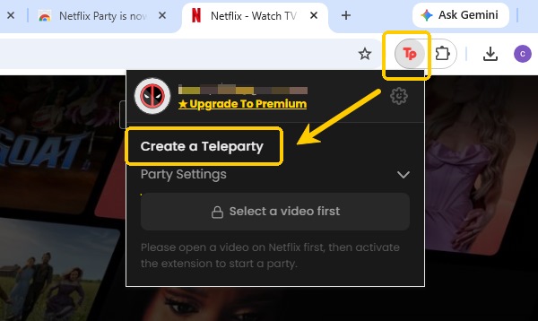 create netflix watch party using teleparty