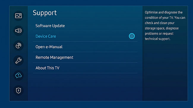 device care on samsung tv