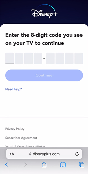 disneyplus com begin login to enter 8 digit code on phone