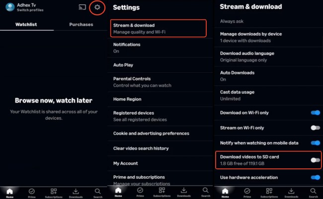 download amazon prime videos to sd card