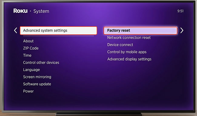 factory reset roku