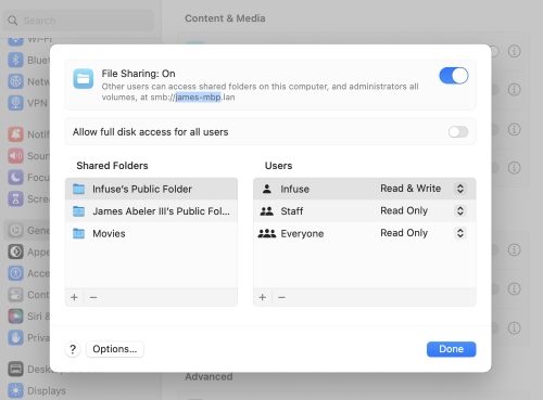 file sharing on infuse