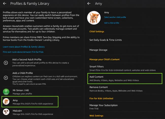 fire tablet share prime video with child