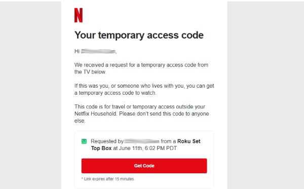 get temporary access code netflix