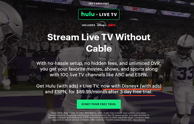 get disney plus via hulu and live tv free trial offer