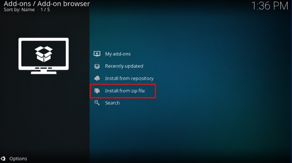 install zip file on kodi