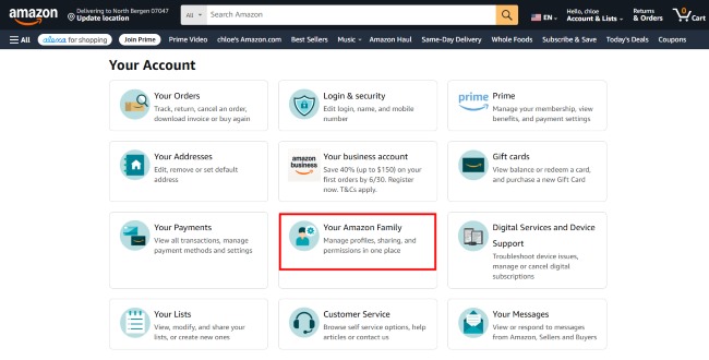 manage amazon family sharing