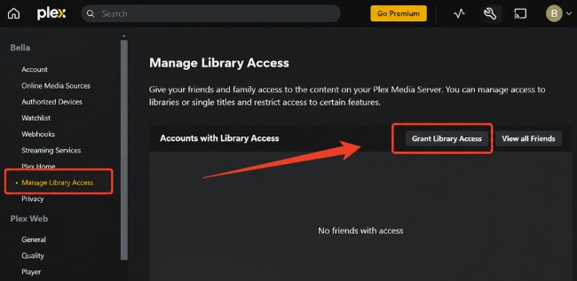 manage library access plex