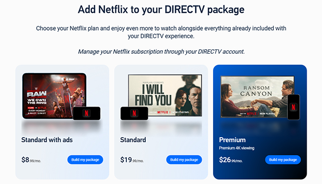 netflix plans through directv