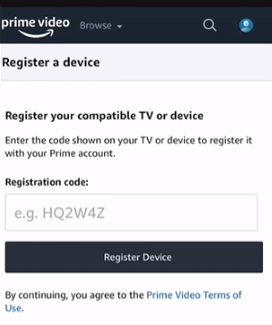 prime video register code mobile