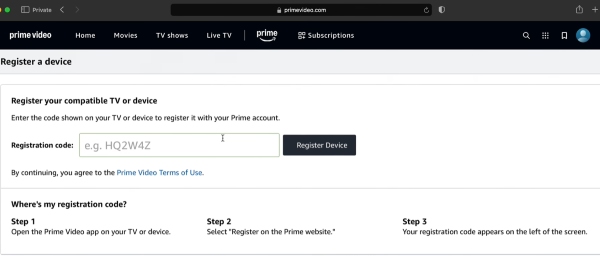 prime video register code