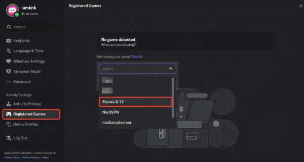 registered game on discord