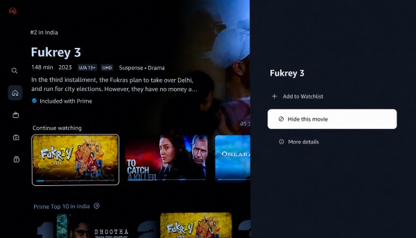 remove prime video continue watching on tv