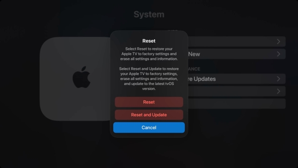 reset apple tv
