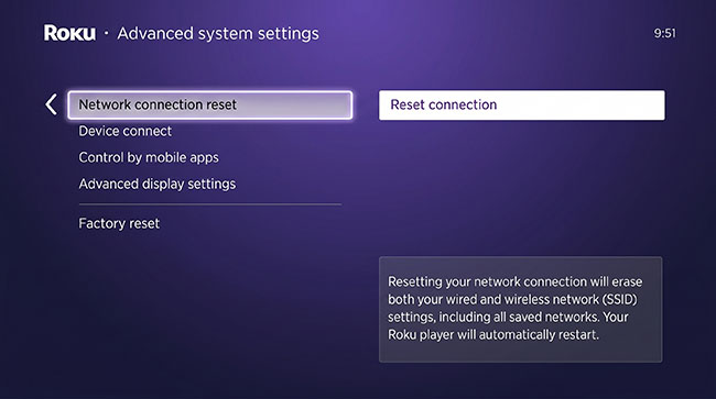 reset roku network connection