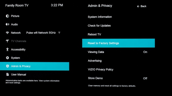 reset vizio tv