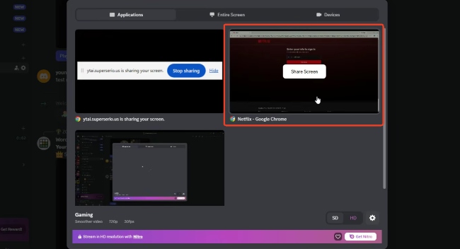 screen share netflix on discord