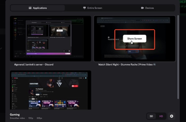 screen share prime video on discord