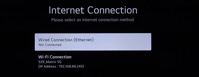 select internet connection on lg tv
