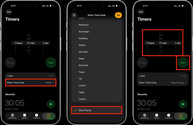 set timer to stop playing on iphone