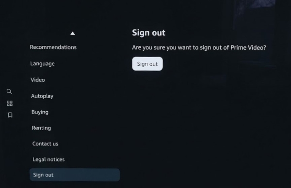 sign out of prime video on tv