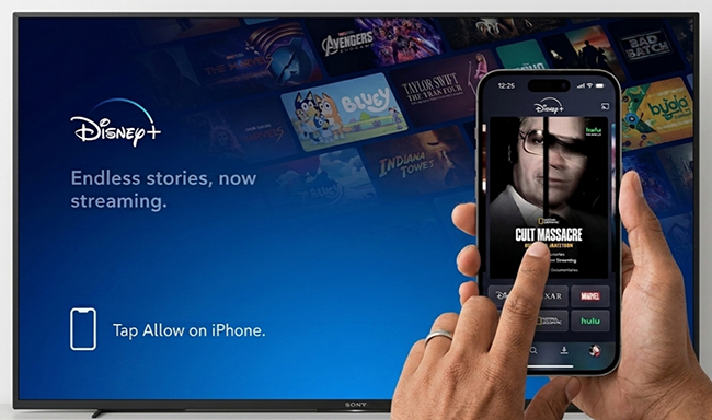 tap allow on phone to log in disney plus on sony tv