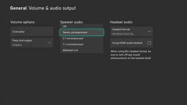 xbox volume audio output