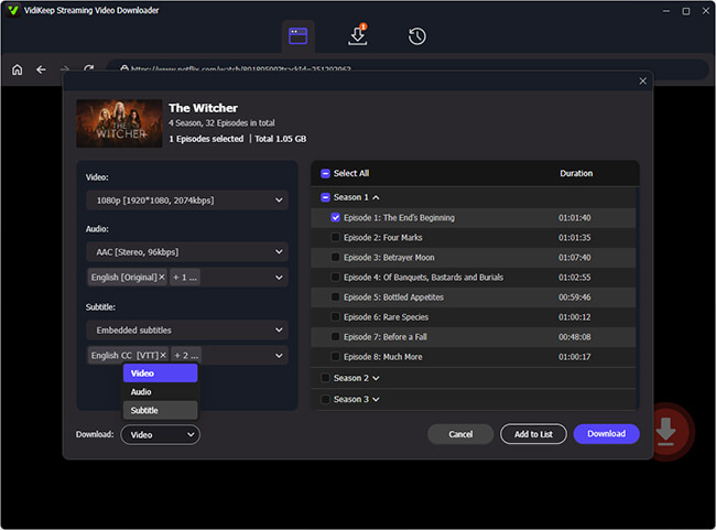 adjust netflix video format for download