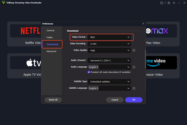 adjust netflix download format as mkv