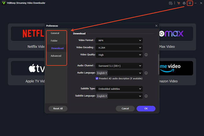 adjust output settings for video downloads