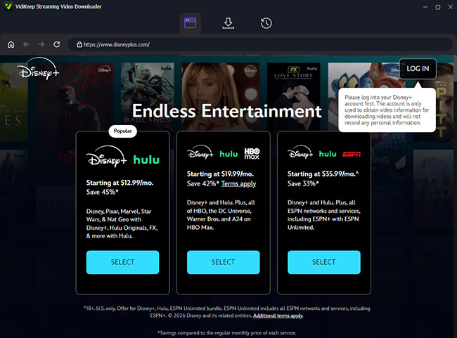 log in disney plus within vidikeep