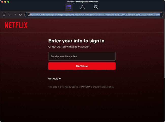 log in netflix account within vidikeep